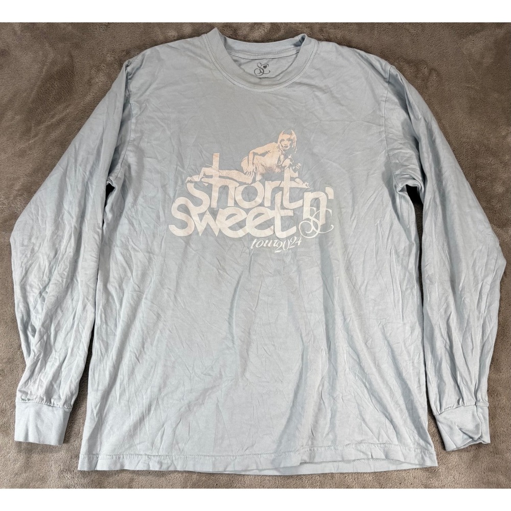 Sabrina Carpenter Short n Sweet Tour 2024 Long Sleeve Shirt Small Blue Band Tee
